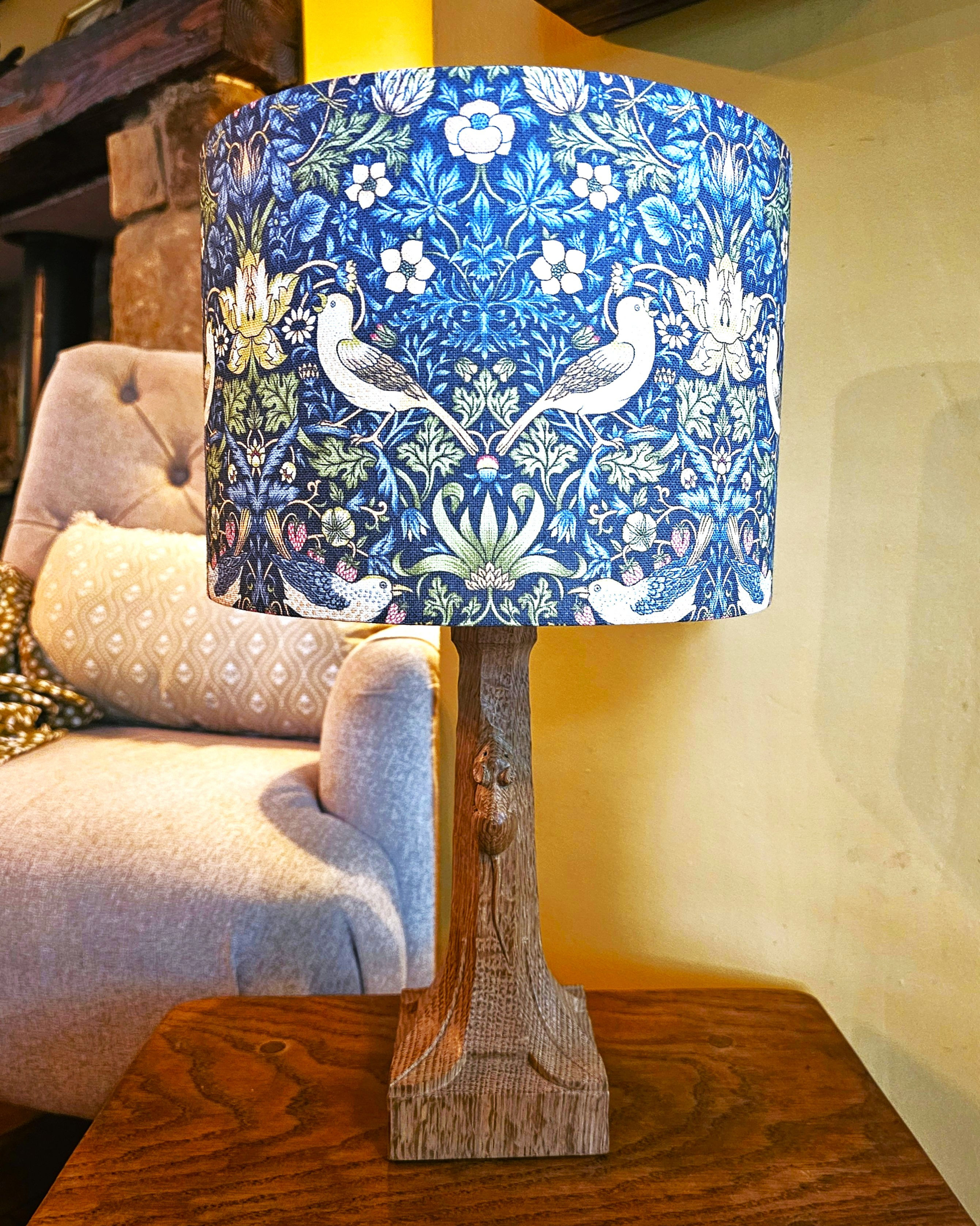 Robert 'Mouseman' Thompson Table / Desk Lamp with William Morris Shade