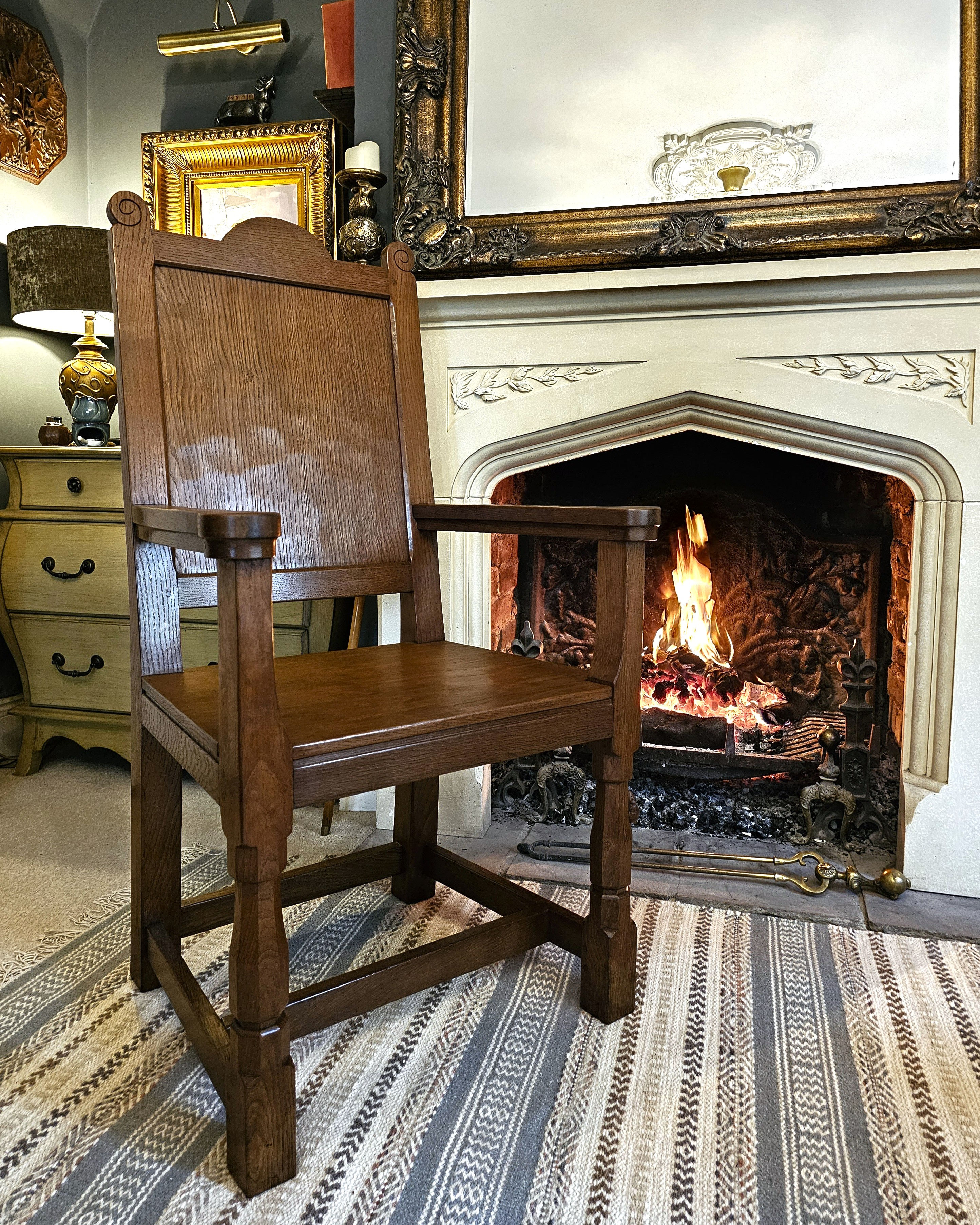 Rare Bespoke Robert 'Mouseman' Thompson Boardroom Armchair