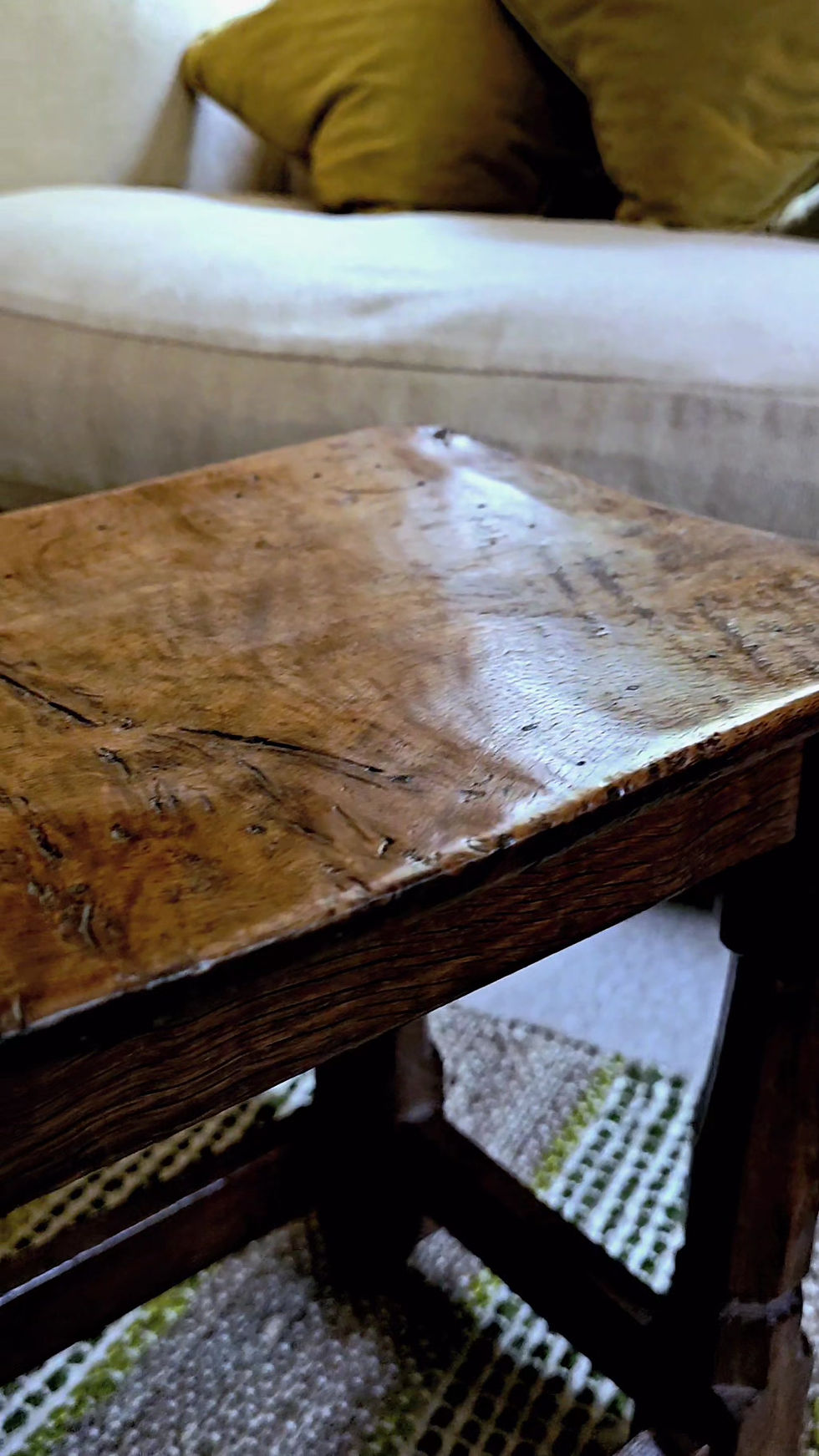 Thumbnail: Early Robert 'Mouseman' Thompson Burr Oak Dish Top Stool. Circa 1940