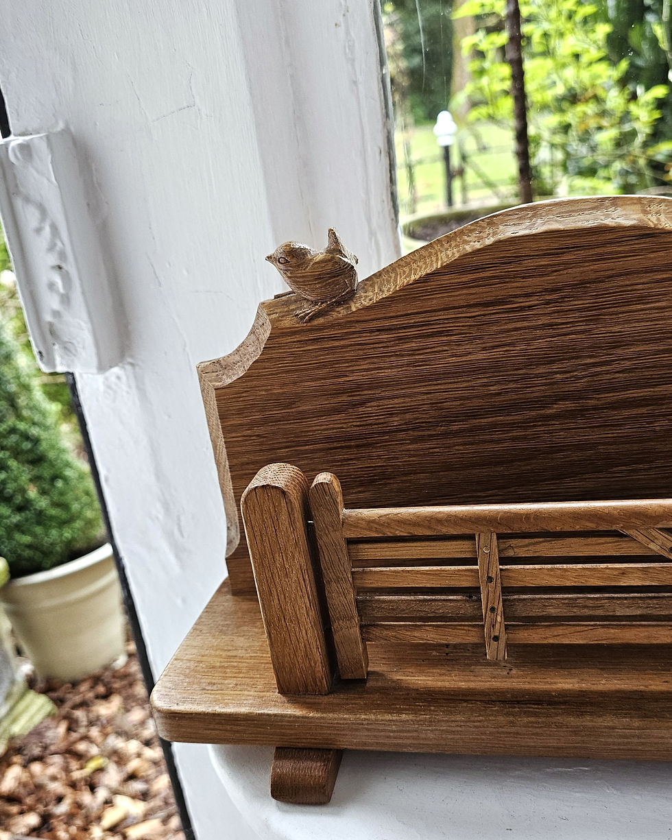 Thumbnail: Mouseman Craftsman. Bob 'Wrenman' Hunter Five-Bar Farm Gate Letter Rack.