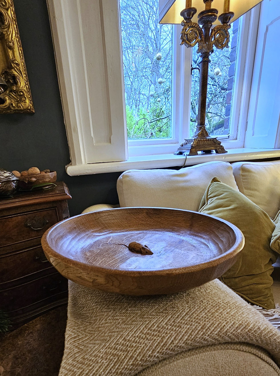 Thumbnail: Vintage Robert 'Mouseman' Thompson Hand Carved Character Oak Fruit Bowl