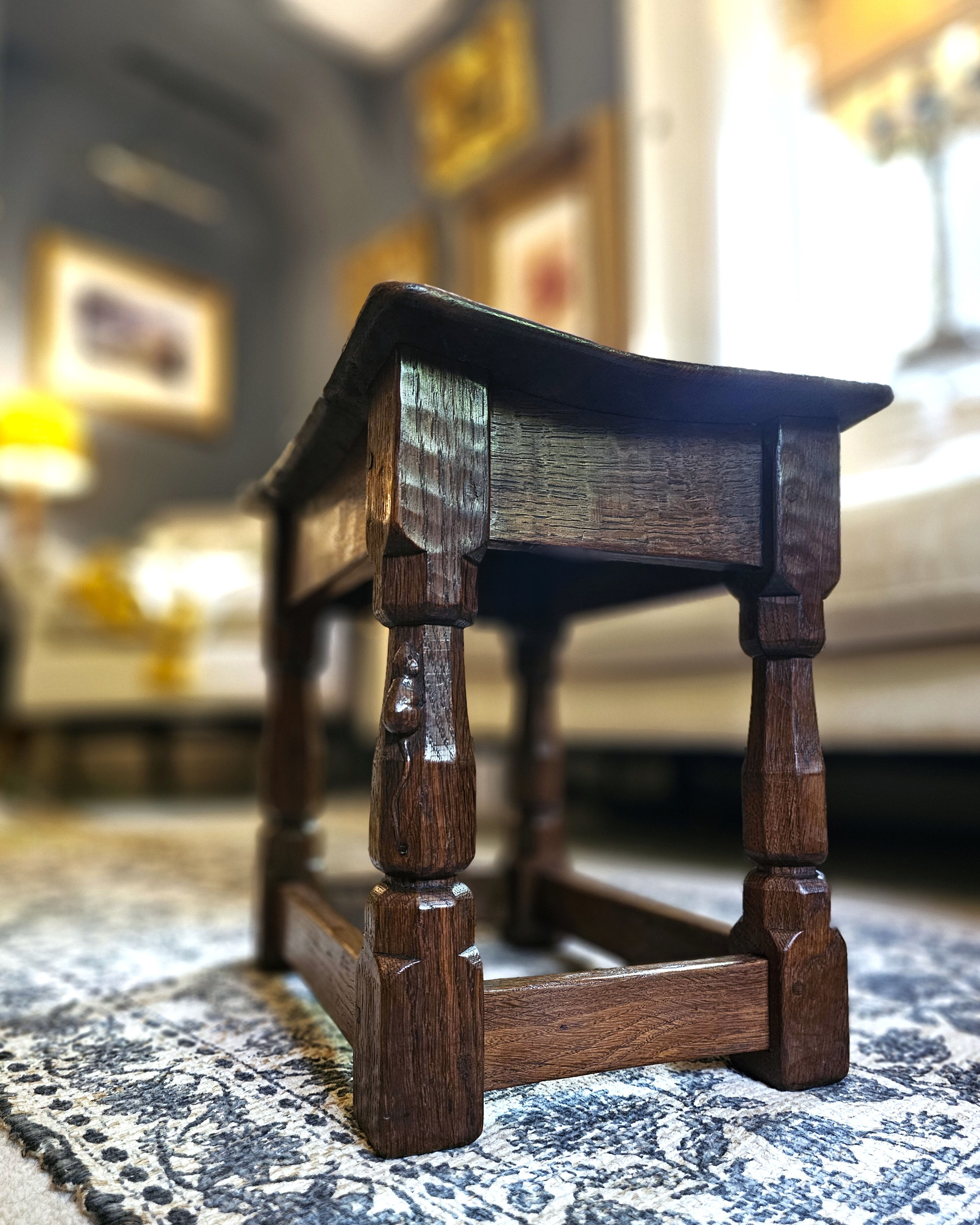 Rare 1930s Burr Oak Robert 'Mouseman' Thompson Dish Top Stool