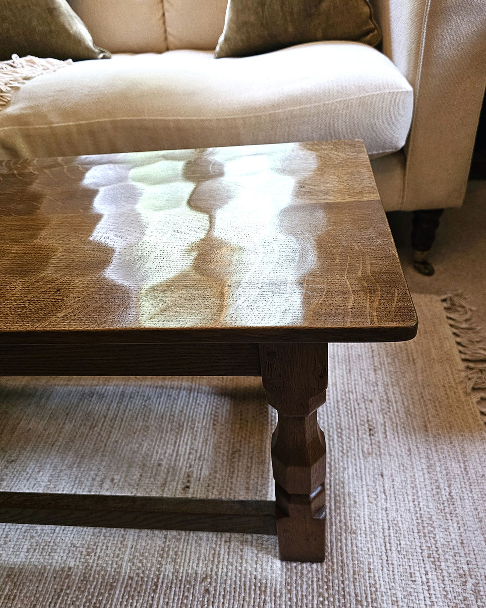Thumbnail: Rare 1960s Robert 'Mouseman' Thompson Oak Long Fireside Stool / Coffee Table