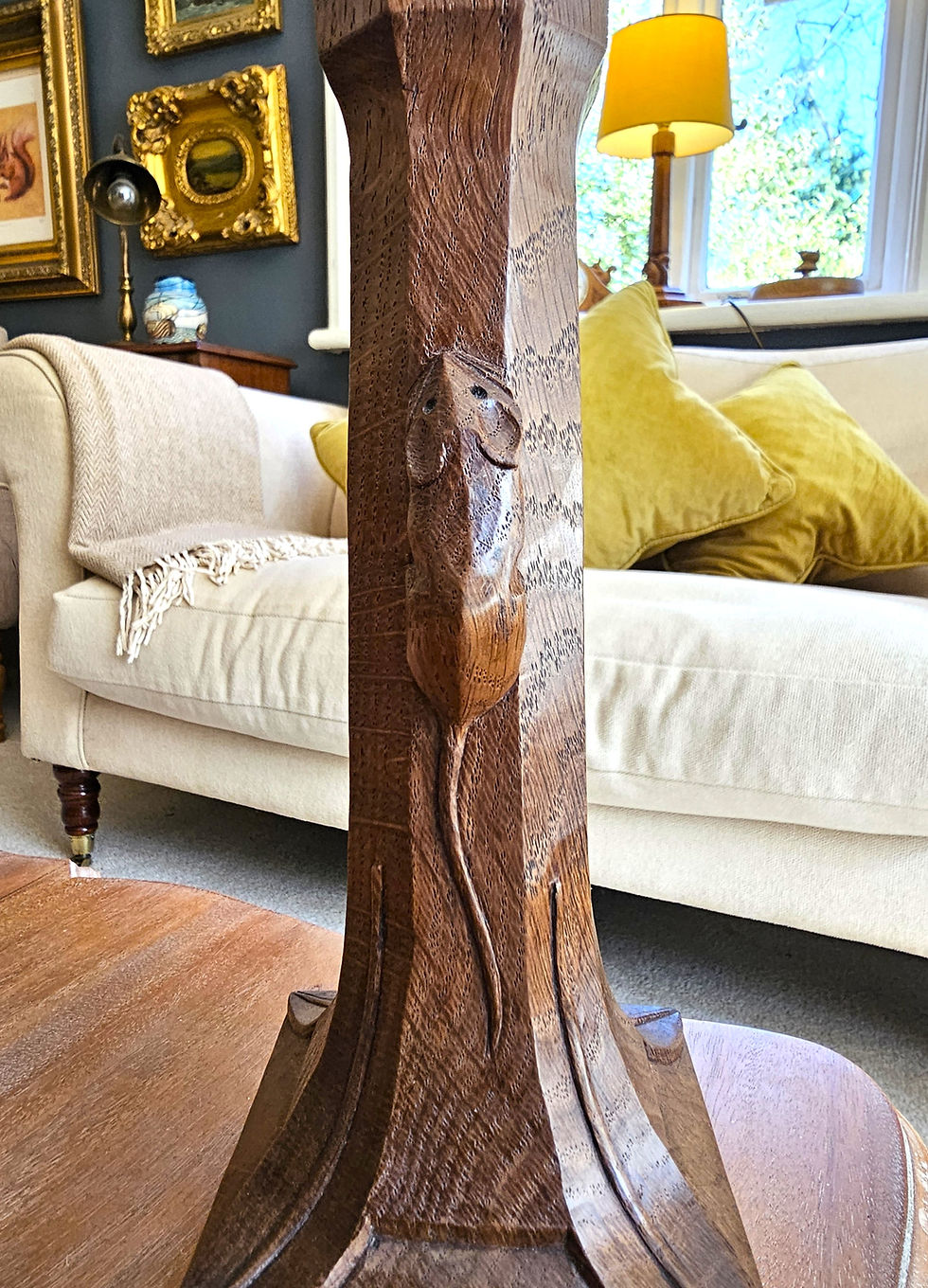 Vintage Robert 'Mouseman' Thompson Dark Oak Lamp