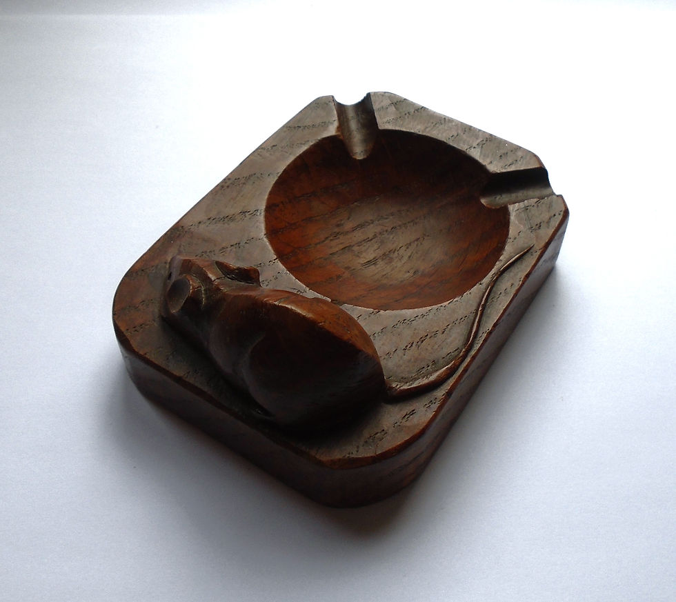 Thumbnail: Early Robert 'Mouseman' Thompson Hand Carved Dark Oak Ashtray c1940