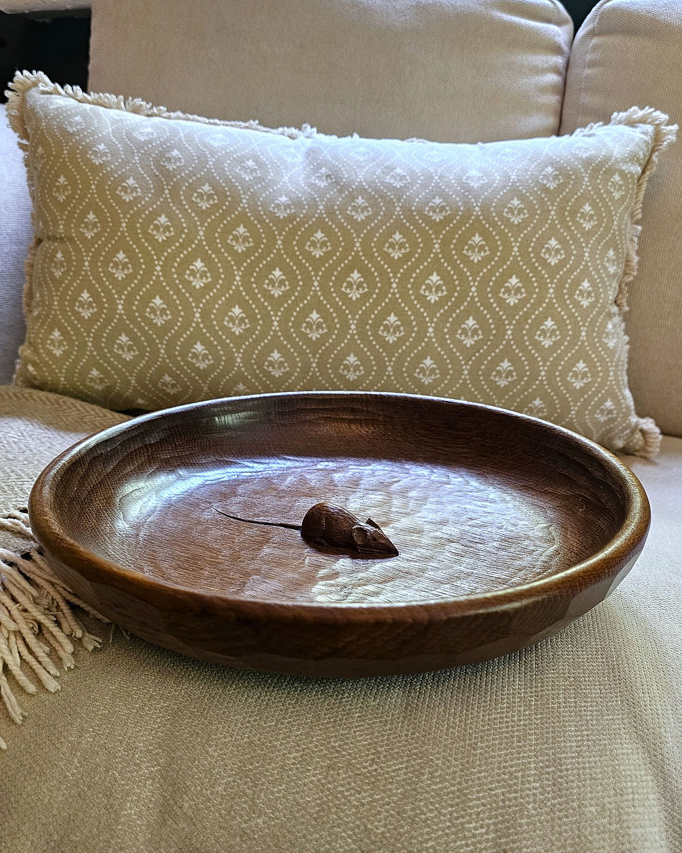 Thumbnail: Vintage Robert 'Mouseman' Thompson Dark Oak Fruit Bowl. Circa 1970. 29cm