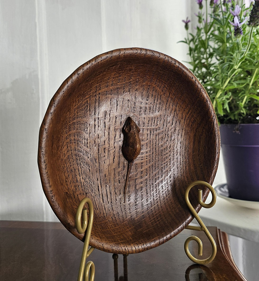 Thumbnail: Rare Robert 'Mouseman' Thompson Nut Bowl (Mouse in the Bowl) Circa 1970