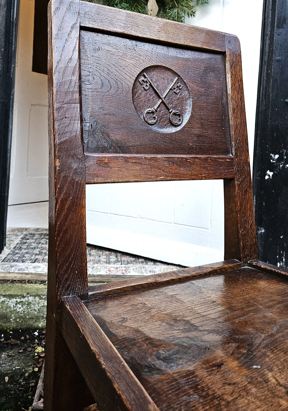 Thumbnail: Rare 1930s Robert 'Mouseman' Thompson Light Burr Oak Crossed Keys Chair