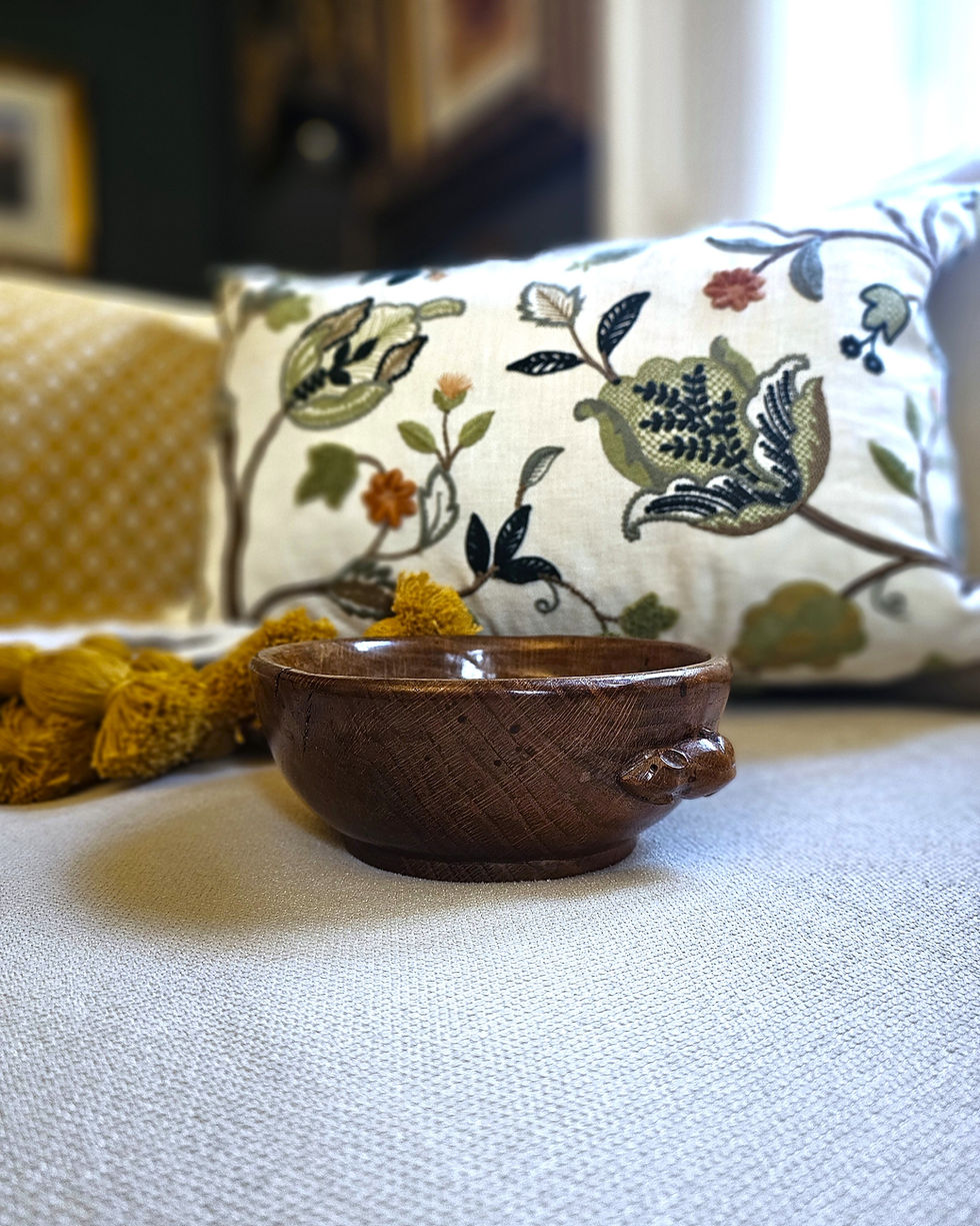 Thumbnail: Superb Rare 1930s Robert 'Mouseman' Thompson Dark Oak Nut Bowl. 18cm.
