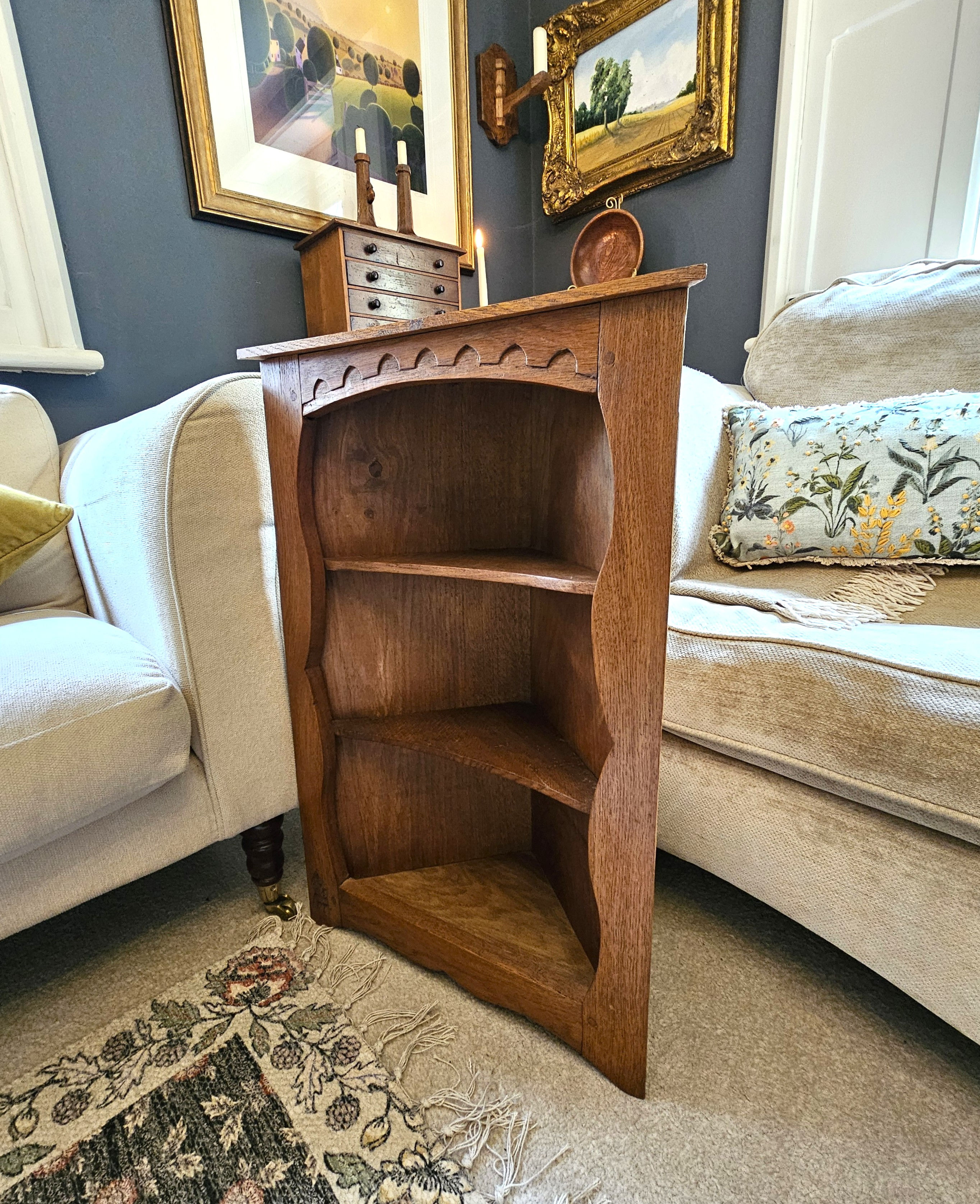 Mouseman Interest. Thomas 'Gnomeman' Whittaker Corner Wall Cabinet