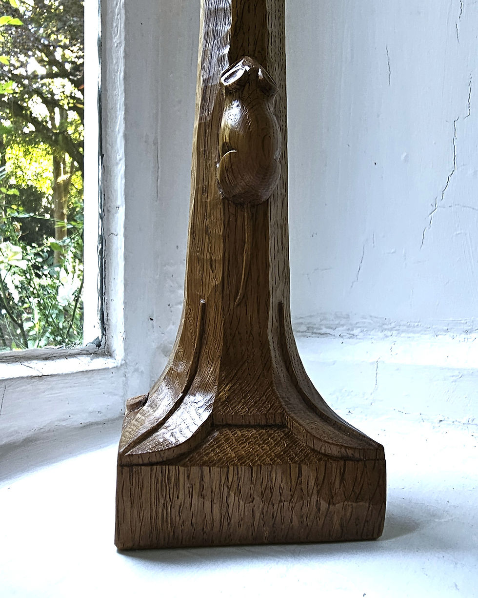 Thumbnail: Robert 'Mouseman' Thompson Hand Carved Character Oak Candlestick