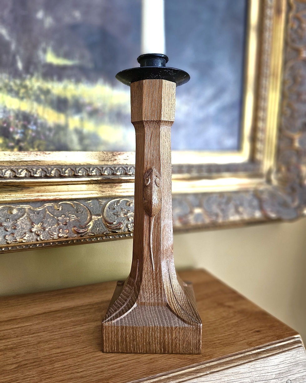 Thumbnail: Robert 'Mouseman' Thompson Hand Carved Oak Candlestick