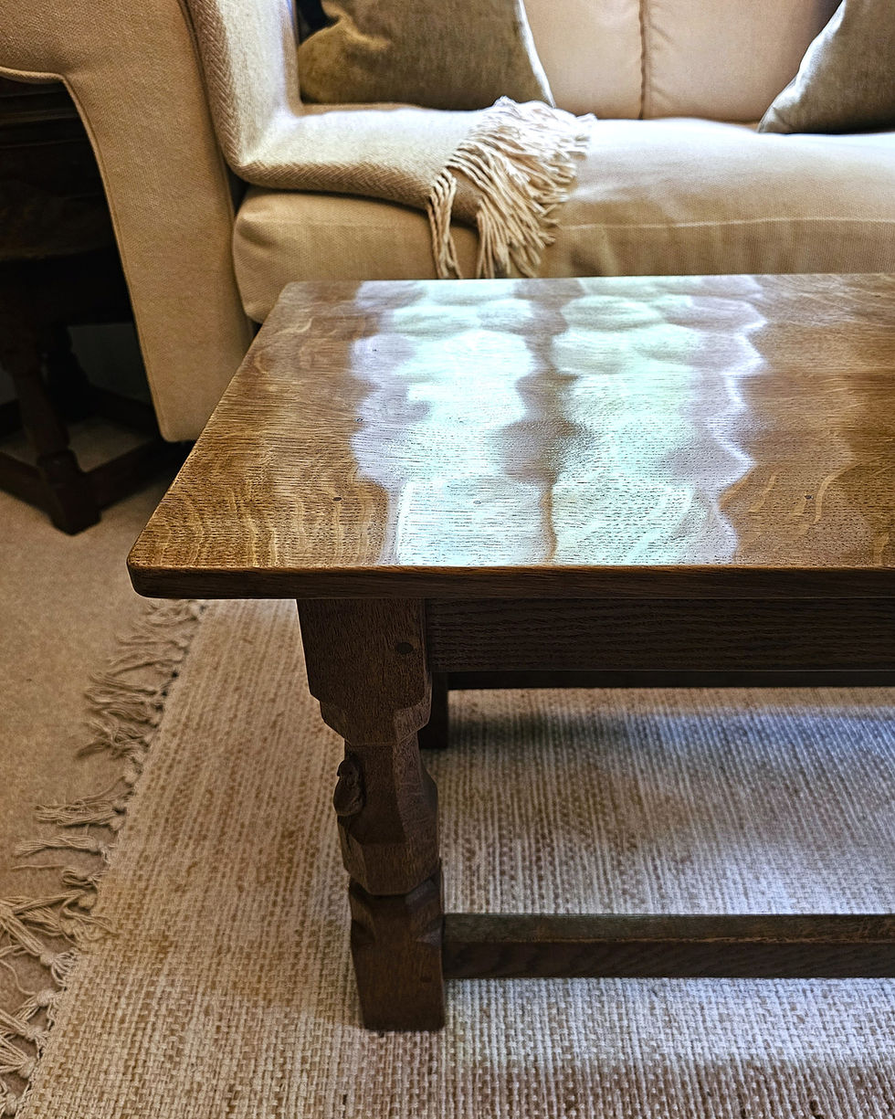Thumbnail: Rare 1960s Robert 'Mouseman' Thompson Oak Long Fireside Stool / Coffee Table