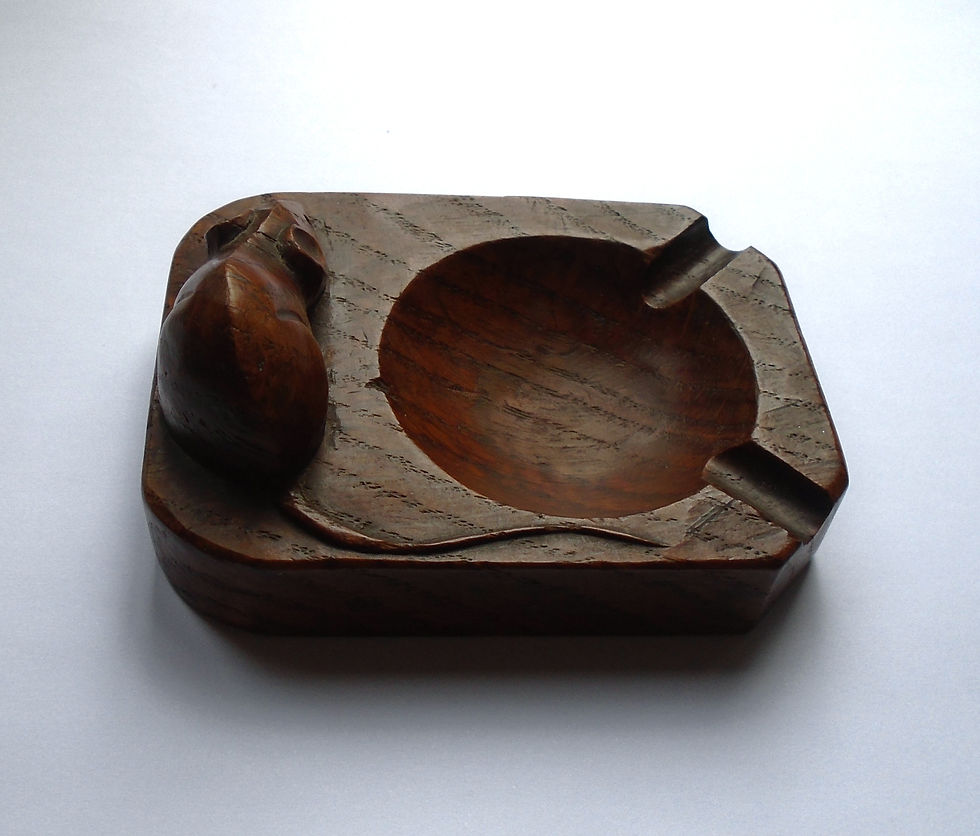 Thumbnail: Early Robert 'Mouseman' Thompson Hand Carved Dark Oak Ashtray c1940