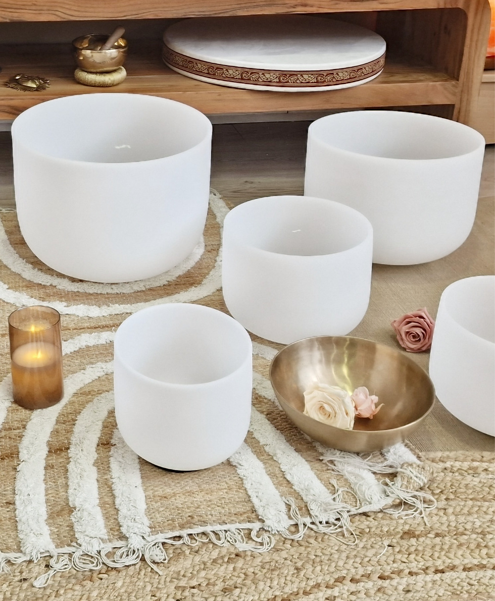 Set de 3 bols givrés cristal de quartz blancs Alignement