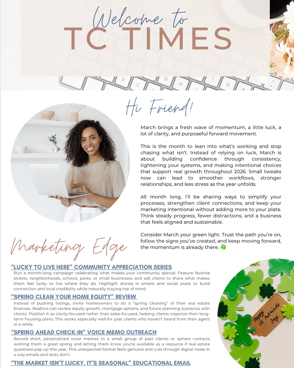 Newsletter, March Newsletter, Canva Template, The TC Social Club