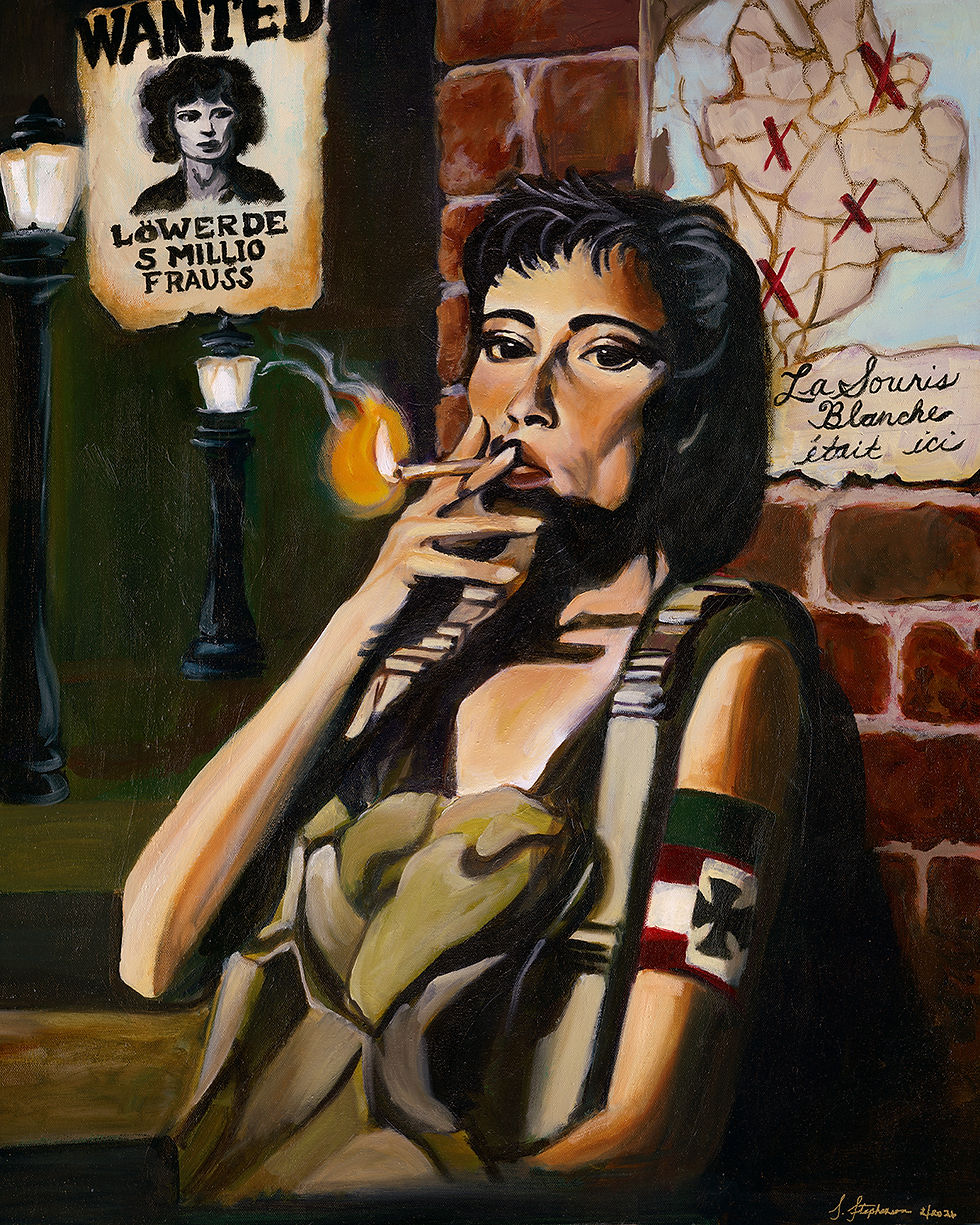 World War II portrait of Nancy Wake in parachute harness