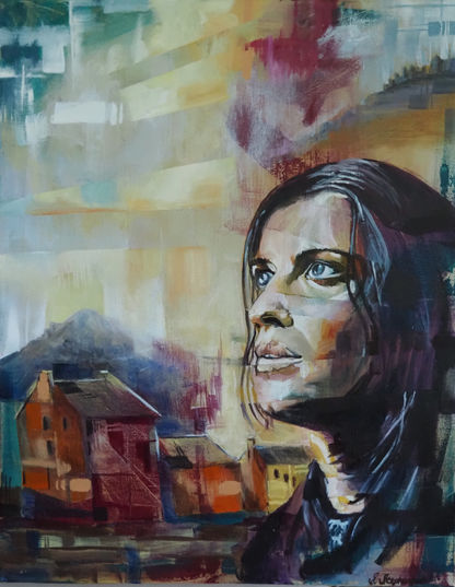 Fractured mixed-media portrait of brokenness and hope by MidLifeArtist – exhibition piece with literal fractured face and Psalm 121 inspiration