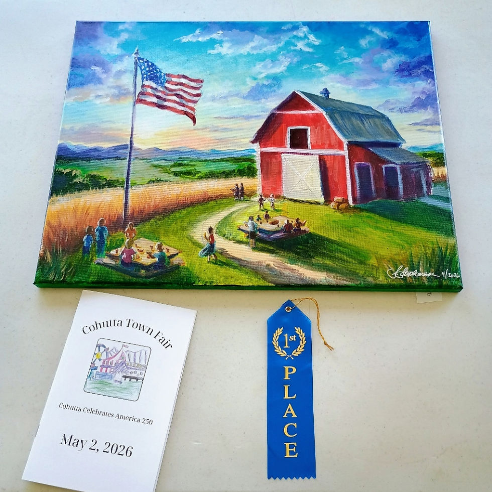 Thumbnail: Americana original acrylic painting by MidLifeArtist – red barn, American flag, and heartland summer scene