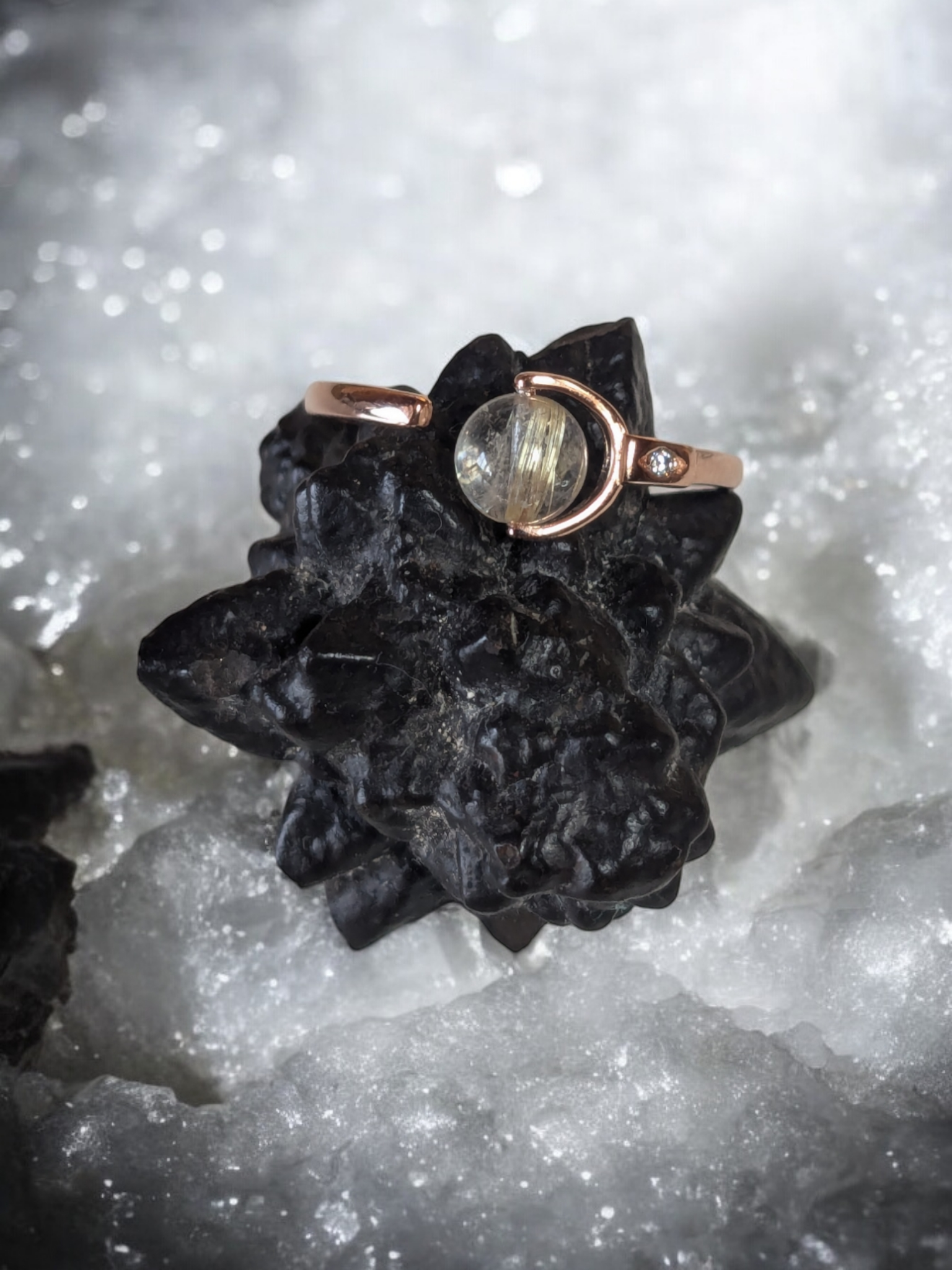 Fingerring Rutilquarz 925 Silber rosévergoldet