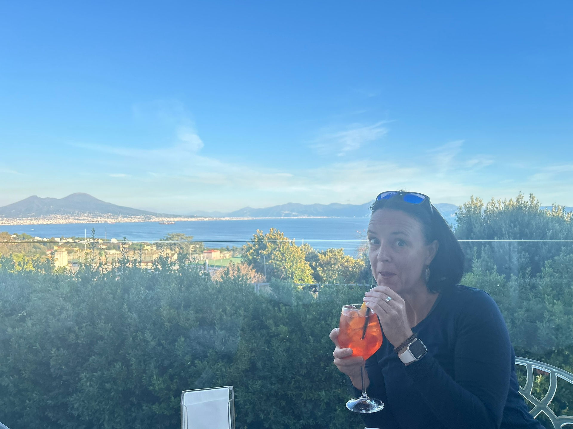Aperol spritz overlooking Mt Vesuvius