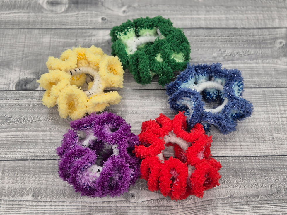 Thumbnail: Crocheted Fluffy Ruffle Hair Scrunchie