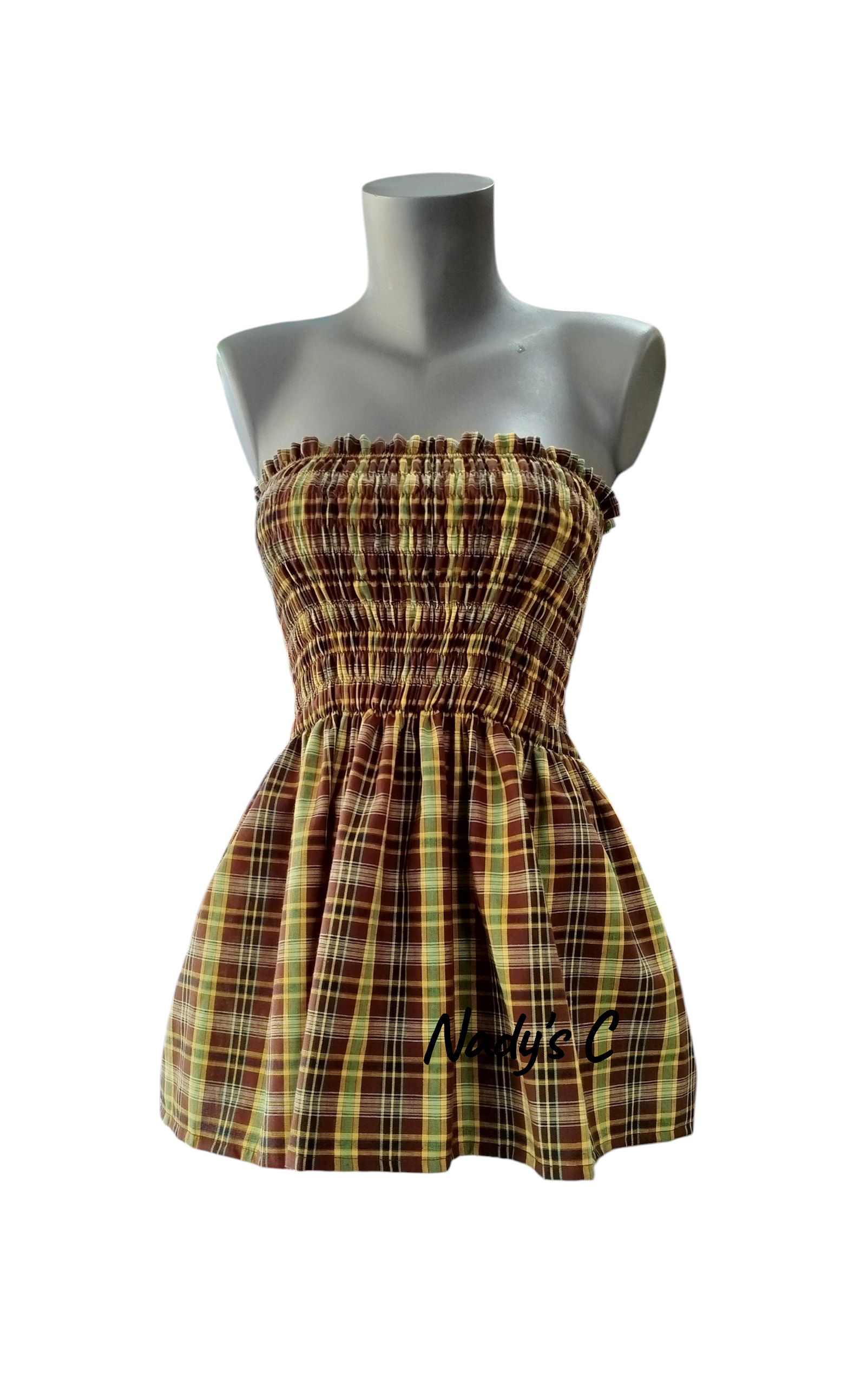 Haut femmes bustier smocké en madras Taille unique 