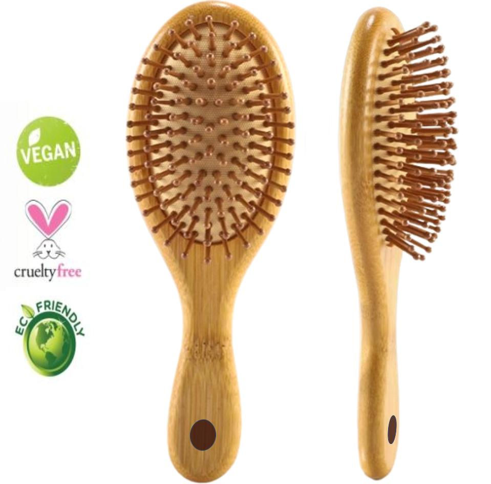 Cepillo Masajeador Ovalado de Bambú para Cabello con Cerdas caoba