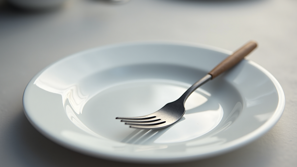 Close-up of a fork and knife placed correctly on a white plate