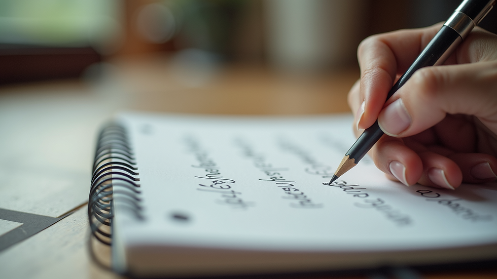 High angle view of a notebook with handwritten language exercises