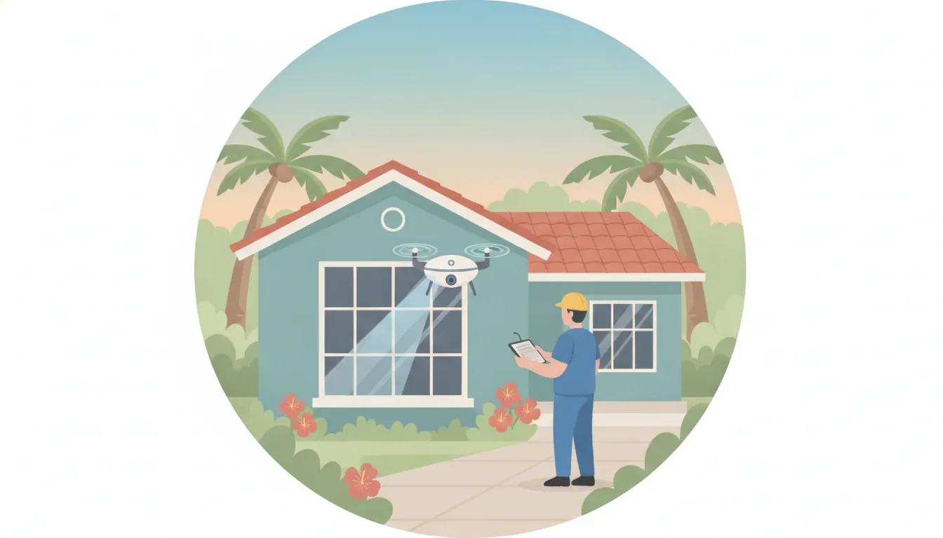Residential drone cleaning windows and exterior surfaces on a South Florida home