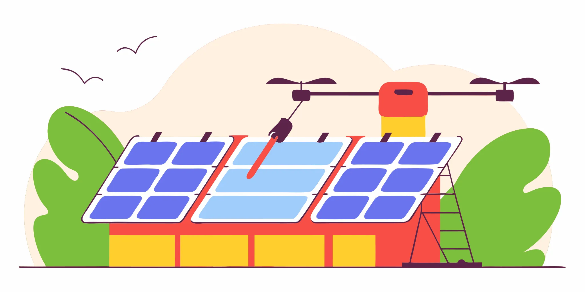 Drone cleaning commercial solar panels on a South Florida building rooftop