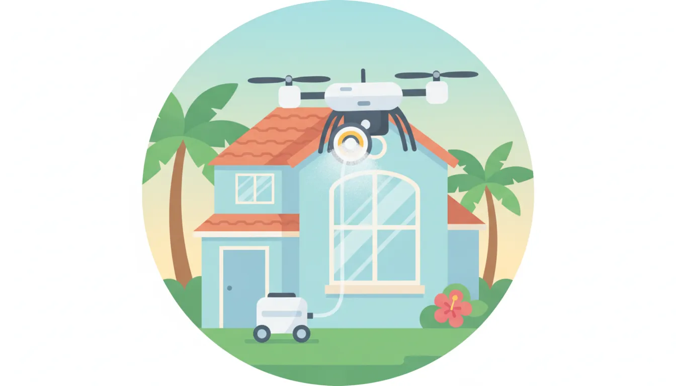 Residential drone cleaning with a connected hose and deionized water rinse