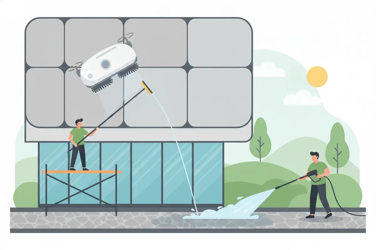 Exterior cleaning methods matched to building surfaces and access