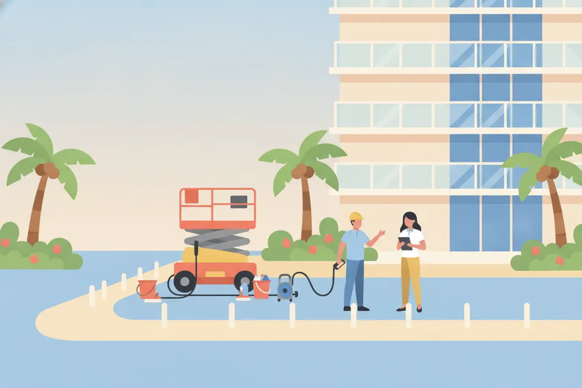 Condo exterior cleaning coordination around residents and pedestrian access