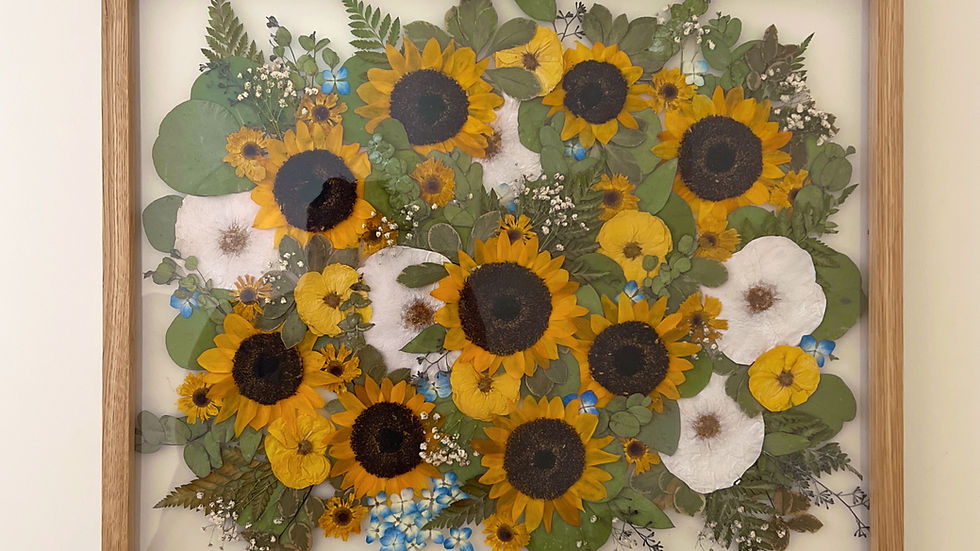 Sunflowers & White Roses in Pressed Floral Frame