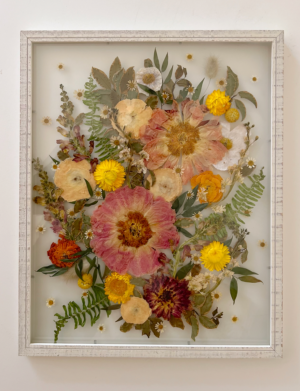 Thumbnail: Custom Pressed Floral Distressed White Float Frame