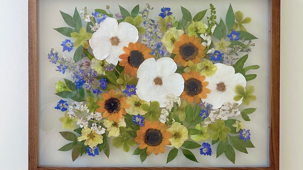 Pressed Wedding Flower Frame with Sunflowers & Delphiniums