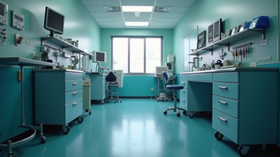 Eye-level view of a hospital equipment maintenance room with organized tools