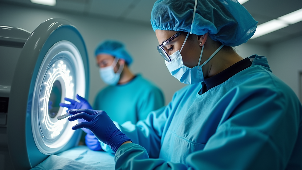 Eye-level view of a technician performing maintenance on a medical device