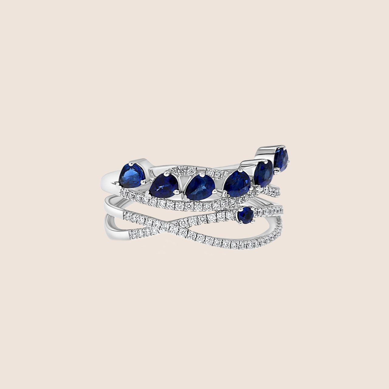 14K White Gold Sapphire & Diamond Multi-Row Ring