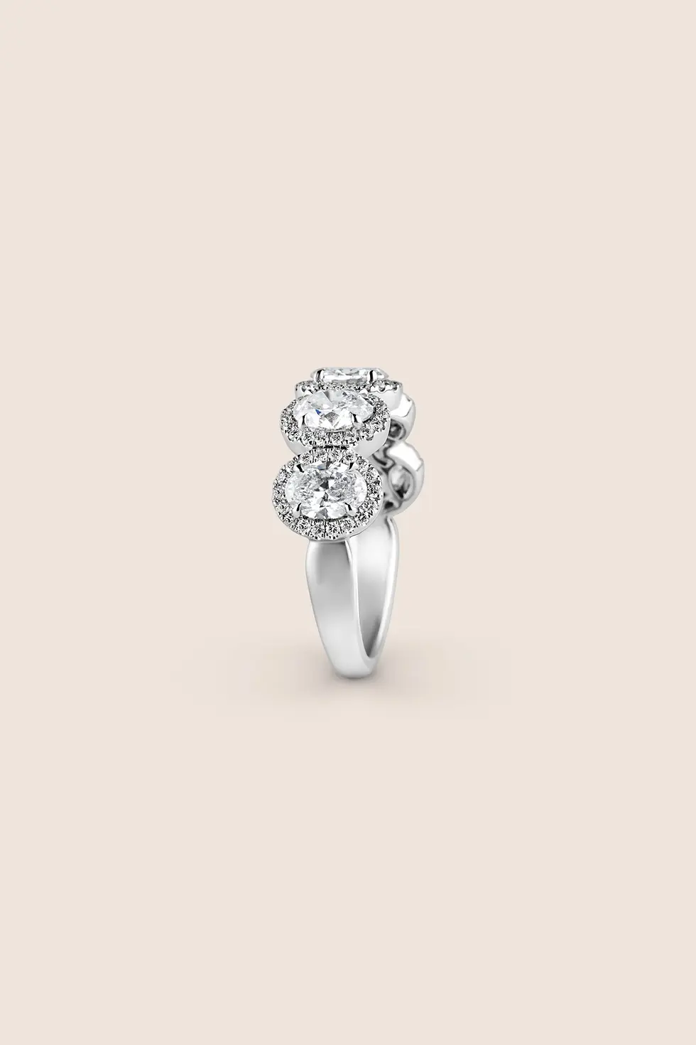 Thumbnail: Platinum Five-Stone Oval Diamond Ring with Halo
