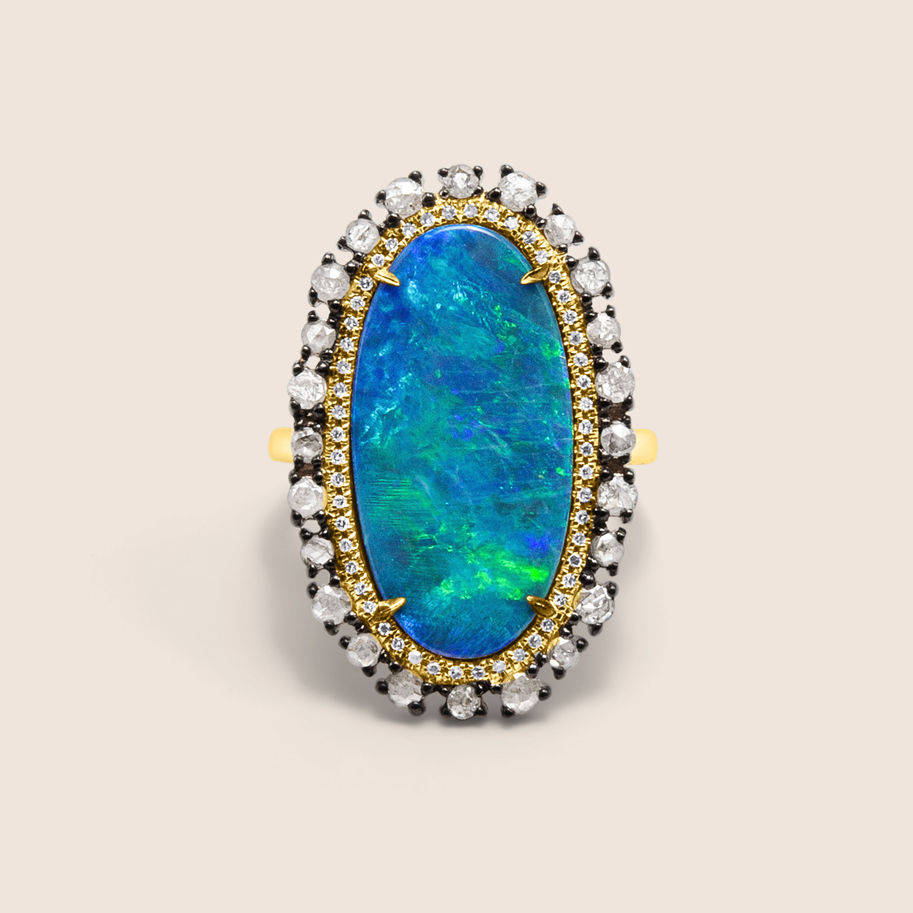 14 Karat Yellow Gold Opal & Diamond Ring