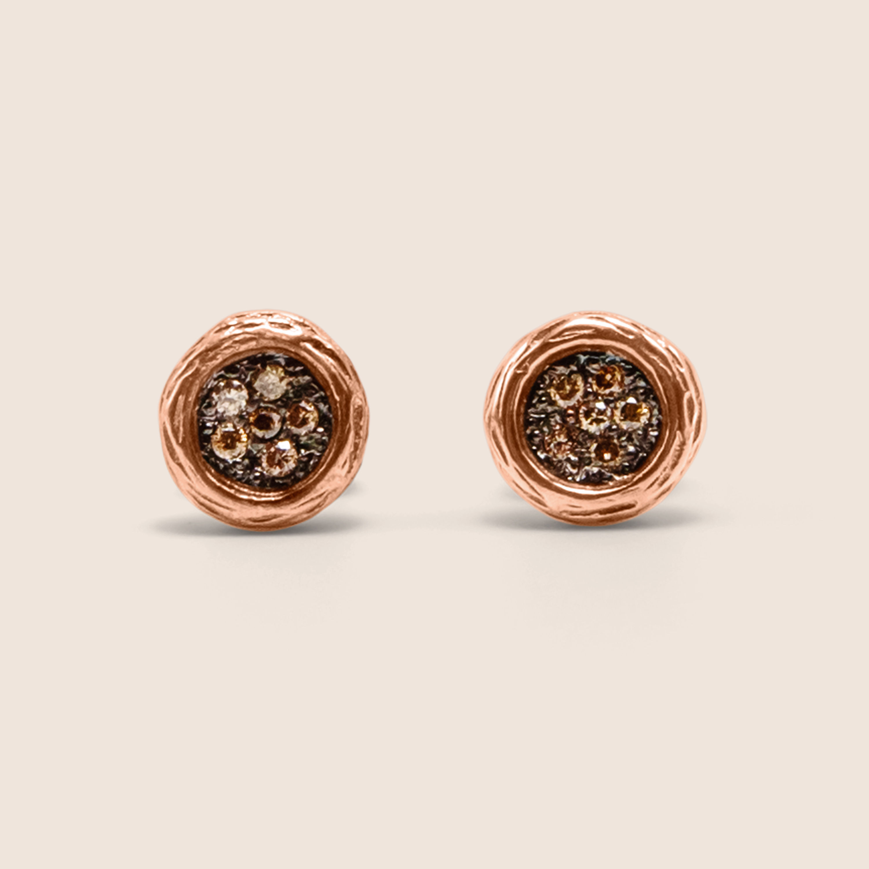 14 Karat Rose Gold Champagne Diamond Small Stud Earrings