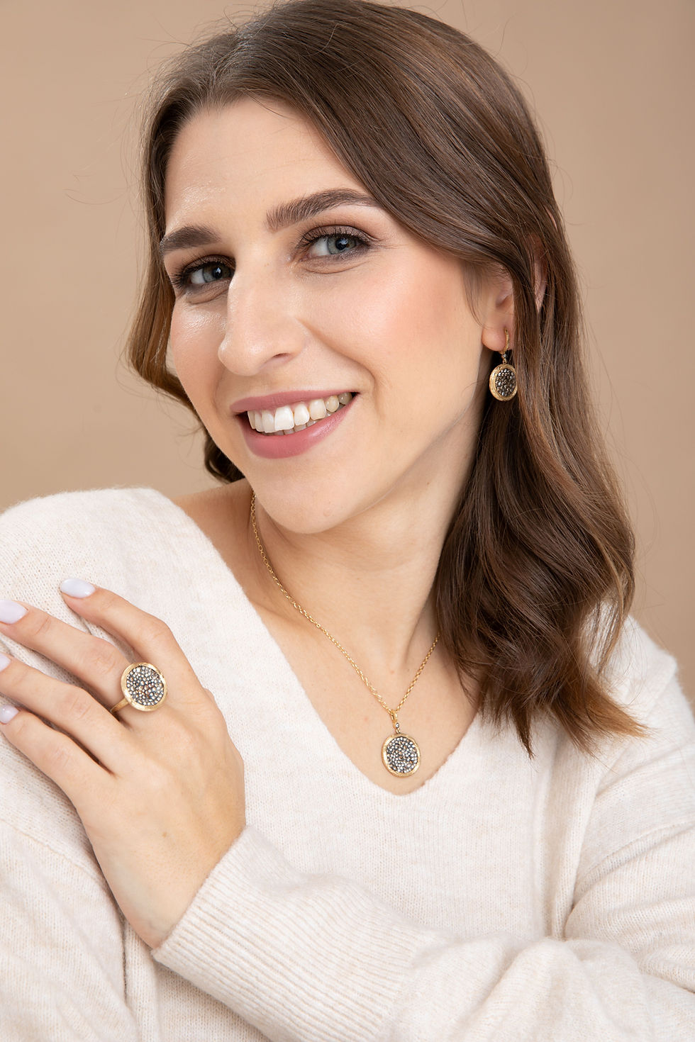 Thumbnail: 14 Karat Yellow Gold Champagne & White Diamond Ring