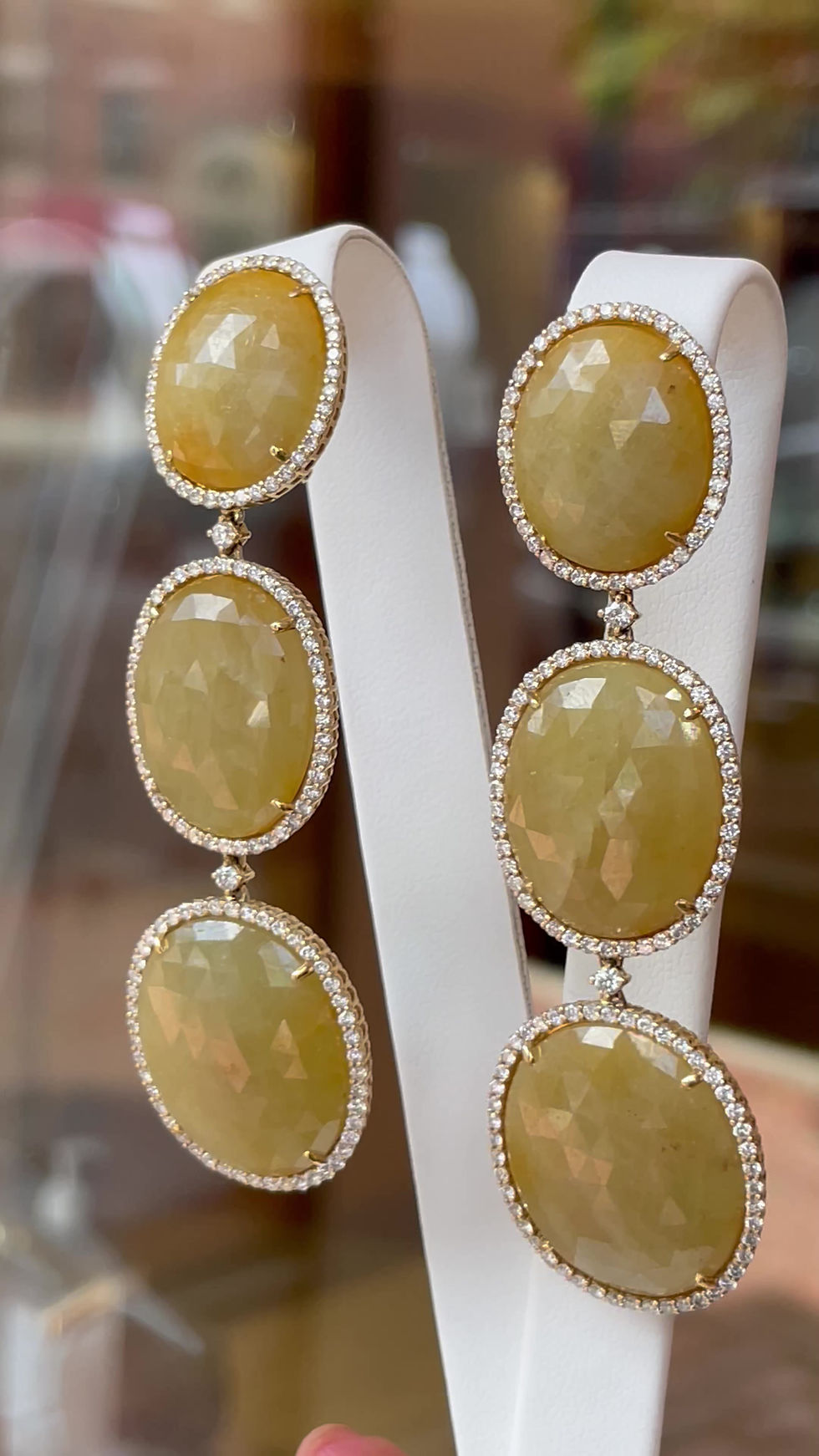 Thumbnail: 18 Karat Yellow Gold & Sliced Yellow Sapphire, Diamond Earrings