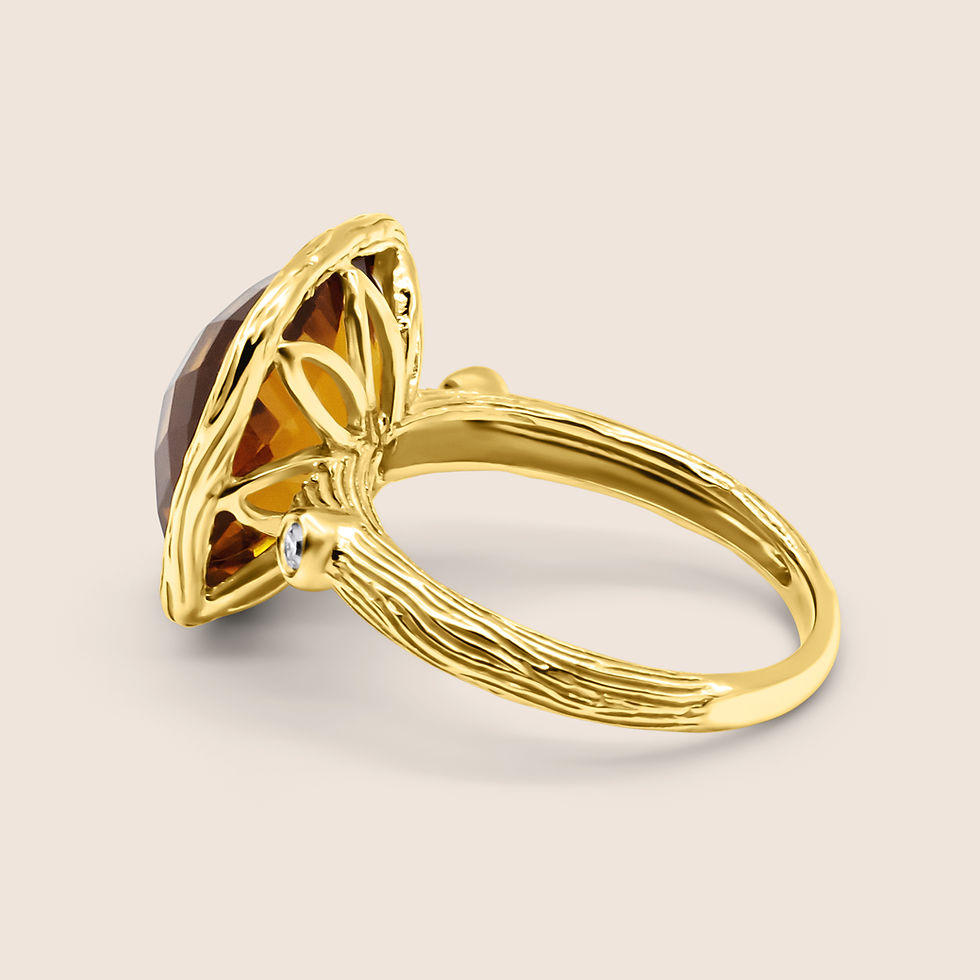 Thumbnail: 14 Karat Yellow Gold & Whisky Quartz, Diamond Ring