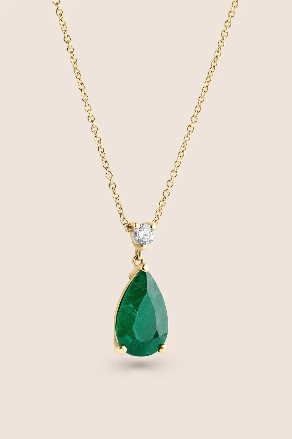 Thumbnail: 18 Karat Yellow Gold Pear-Shaped Emerald & Diamond Pendant