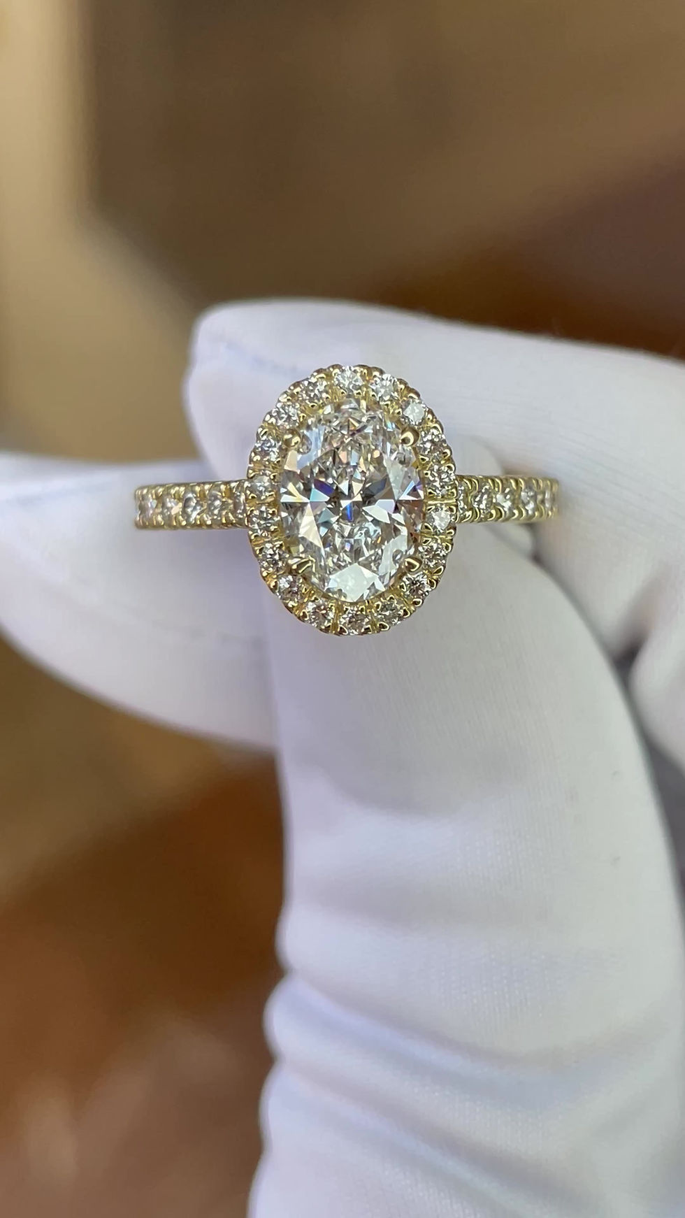 Thumbnail: 14 Karat Yellow Gold & Oval Lab Grown Diamond Halo Style Engagement Ring