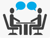 drawing of people talking across a table